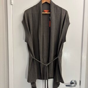 Tommy Bahama Relax NWT 100% Linen Lea Tie‎ Front Vest Gray Open Cardigan Large